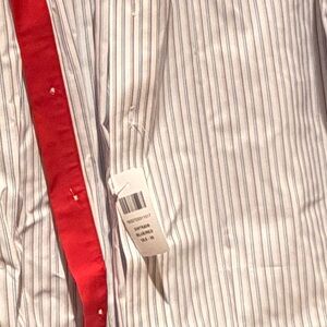 Paul Fredrick White Shirt with Light Blue Pinstripes and Red Inner Placket